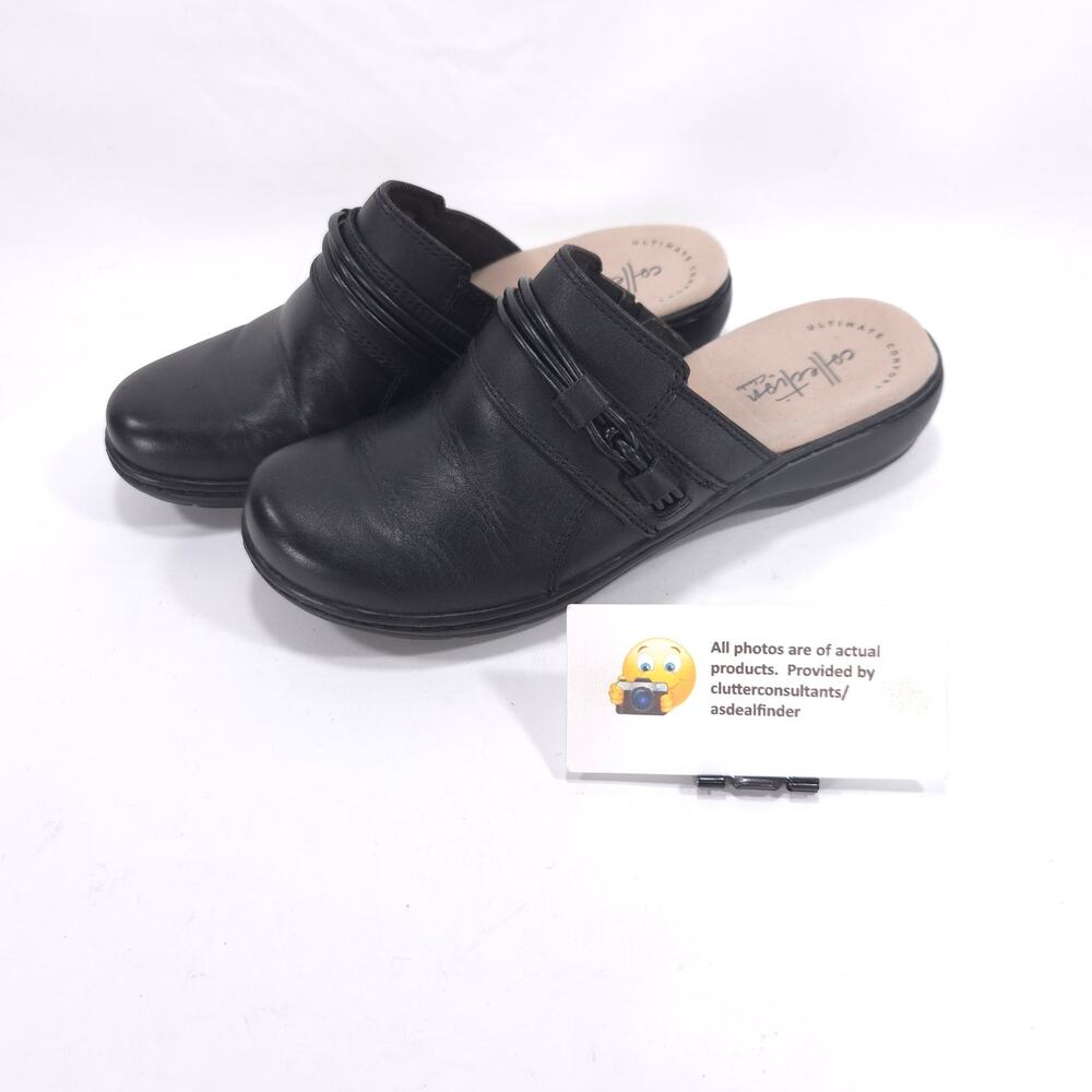 Collection by Clarks Leather Mule Clog Flat Shoe Womens Size 5 22545 Black